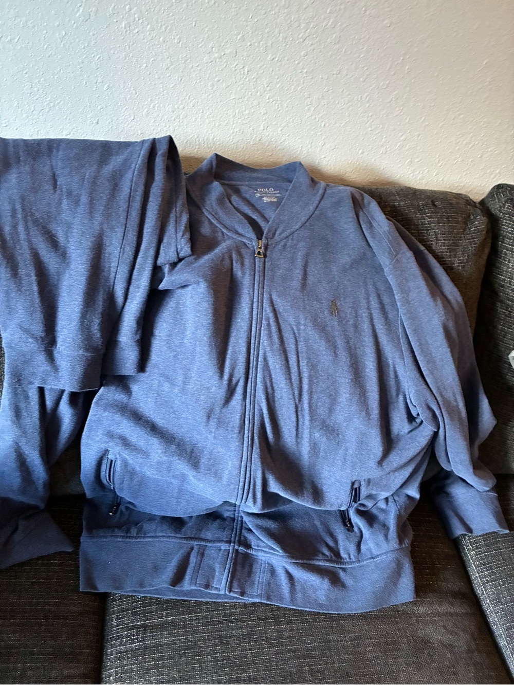 Polo by Ralph Lauren Men's Heather Blue Full-Zip Sweater